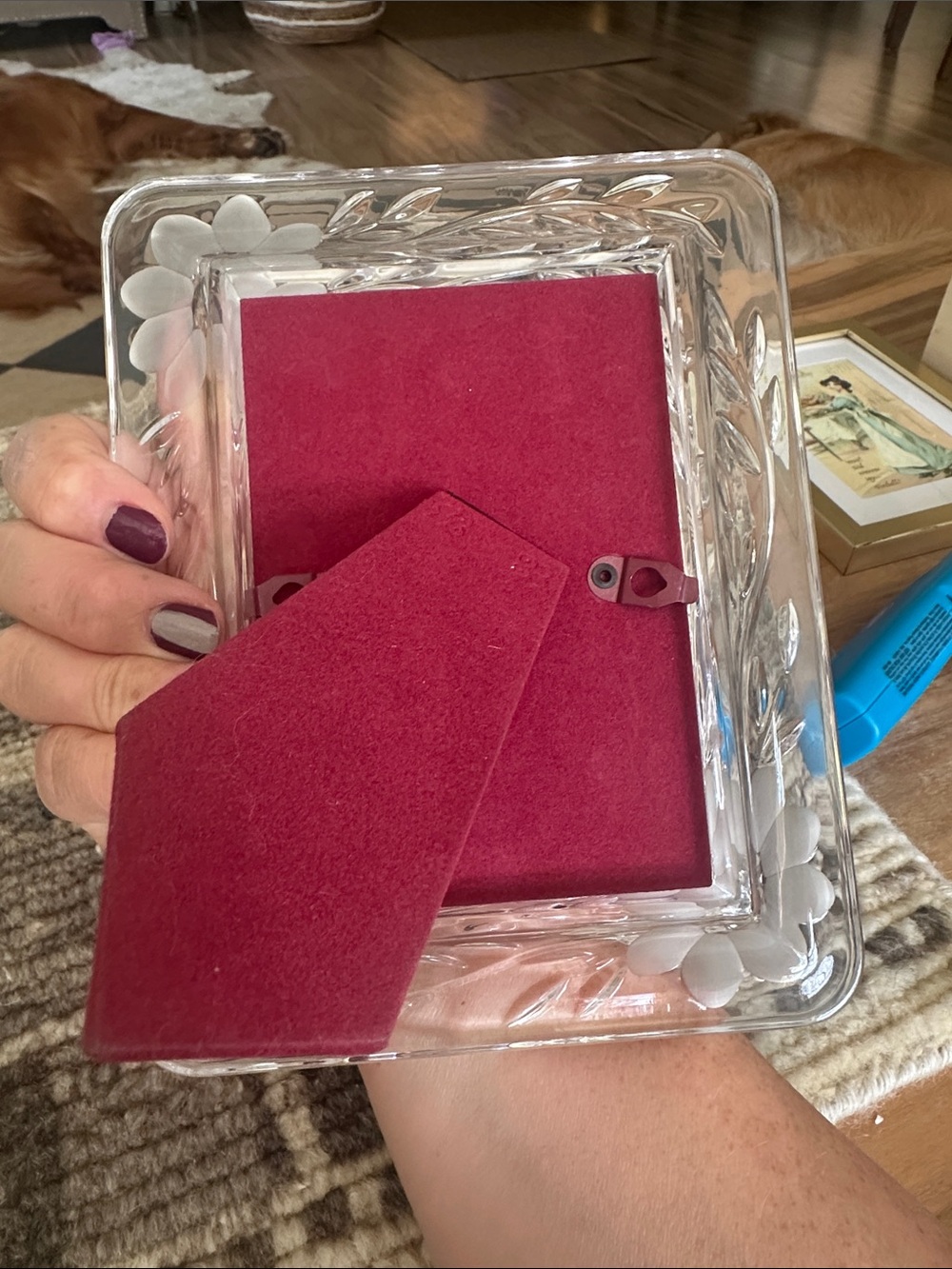 Princess House  Etched Floral Glass Picture Frame 7.5x 6 5x3.5 picture no chips - Picture 3 of 4